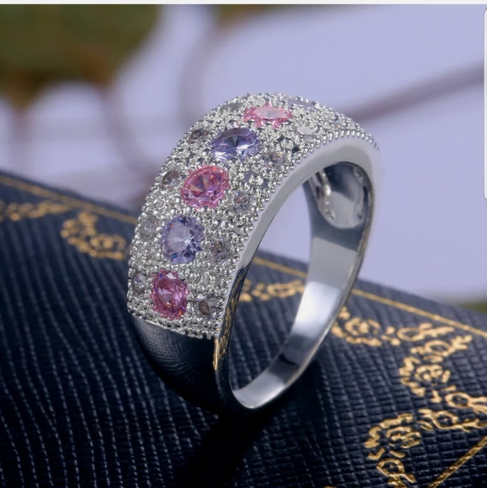 925 Silver Amethyst Pink Purple Ring